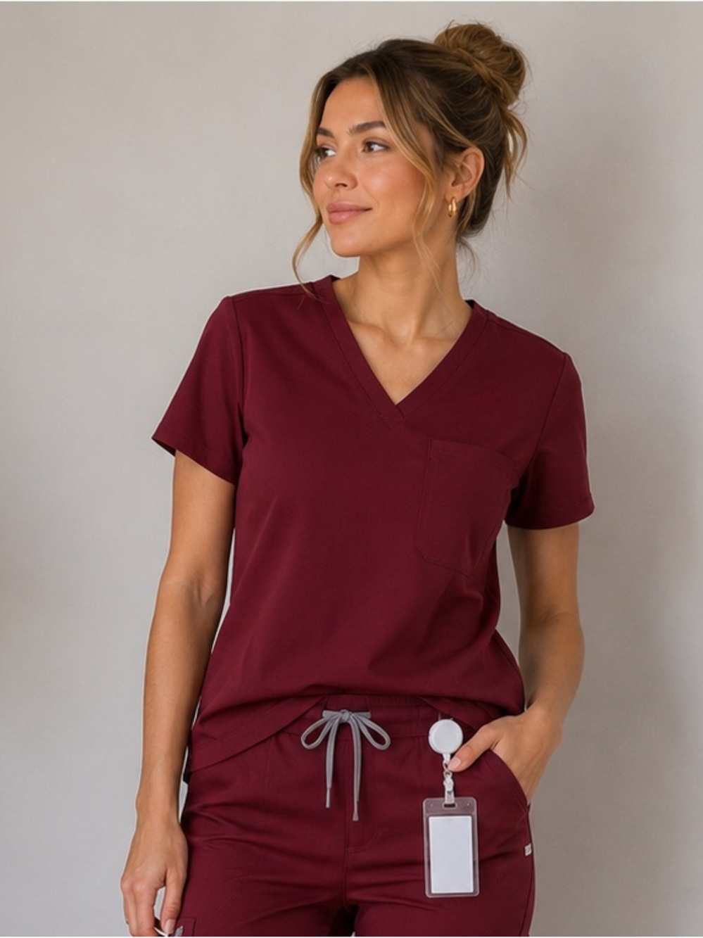 Fabletics Performance Scrub Top Burgundy V-Neck Stretch XXL/1X Scrubs